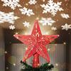 Bakaji Puntale a Forma di Stella Luminoso con Gioco Luci Fiocchi di Neve a Riflesso su Soffitto Altezza 26cm Decorazione Punta Albero di Natale Decorazioni Natalizie con Glitter (Rosso)