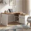 Dmora Scrivania Tembisa, Scrittoio Multiuso, Tavolo per Ufficio Porta PC, Piano di Lavoro, Made in Italy, 140x120h75 cm, Bianco Lucido e Rovere