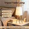 NONE Lampada da tavolo con treppiede in legno, paralume in tessuto di lino, attacco E27, potenza massima 40W, alimentazione AC100‑240V, con interruttore, ideale per camera da letto, comodino, soggiorno,