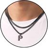 Esmoly Collana Uomo 316L Acciaio Inossidabile Doppia Catena Regalo Uomo Ragazzo | Argento Oro Nero Collana Cubana Uomo con Lettere A-Z 18+20 Inches Catena Serpente Cubana Catena