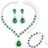 LjFrexia Set di Gioielli da Sposa per Donna, 3 Pezzi Set Gioielli Strass, Collana Orecchini Bracciale Brillante, con Pendente a Goccia Verde Smeraldo, Set Gioielli Matrimonio, per Cerimonia e Serata