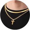 Esmoly Collana Uomo 316L Acciaio Inossidabile Doppia Catena Regalo Uomo Ragazzo | Argento Oro Nero Collana Cubana Uomo con Lettere A-Z 18+20 Inches Catena Serpente Cubana Catena