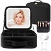 OSDUE Beauty Case da Viaggio Donna, con Specchio LED, Divisore, 23x26cm | Borsa trucco con specchio LED, 3 Modalità Di Colore,Portatile con Divisore Regolabile, Specchio ingranditore 10x, Nero