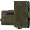Bronzi Portafoglio Porta Carte Credito - Portafoglio Uomo Donna Slim Portacarte - Mini Porta Tessere - Protezione RFID Portatessere - Design Smart Pelle Verde Oliva