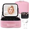 OSDUE Beauty Case da Viaggio Donna, con Specchio LED, Divisore, 23x26cm | Borsa trucco con specchio LED, 3 Modalità Di Colore,Portatile con Divisore Regolabile, Specchio ingranditore 10x, Rose