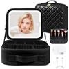 OSDUE Beauty Case da Viaggio Donna, con Specchio LED, Divisore, 23x26cm | Borsa trucco con specchio LED, 3 Modalità Di Colore,Portatile con Divisore Regolabile, Specchio ingranditore 10x, Rombo Nero