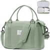HPLQQ Borsone da Viaggio Donna Bagaglio a Mano Ryanair 40x30x20 | Borsa Sportiva Borsone da Palestra con Scomparto per le Scarpe, Borsa da Weekend, Ospedale Parto, Danza,Bianco-Verde