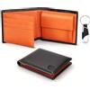 TEEHON Portafoglio Uomo Slim Vera Pelle Blocco RFID, con Tasca Portamonete | Portafoglio Piccolo Sottile con 10 Porta Carte di Credito, 2 Scomparti Banconote, Portachiavi, Regalo - Nero e Arancione