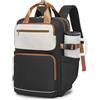 KONO Zaino Donna Porta PC 15,6 Pollici, Impermeabile e Grande Capacità con Tasca Porta Borraccia, Zaino Antifurto per PC Portatile, per Lavoro, Università e Viaggio (Nero/Beige)