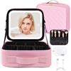 OSDUE Beauty Case da Viaggio Donna, con Specchio LED, Divisore, 23x26cm | Borsa trucco con specchio LED, 3 Modalità Di Colore,Portatile con Divisore Regolabile, Specchio ingranditore 10x, Rombo Rosa