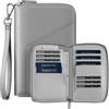 VULKIT Porta passaporto in pelle Organizzatore di documenti di viaggio di famiglia con blocco RFID Portafoglio da viaggio sottile doppio slot SIM e porta carte di credito, Grigio, 21 x 14 x 2.3 cm