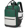 KONO Zaino Donna Porta PC 15,6 Pollici, Impermeabile, Grande Capacità con Tasca Porta Borraccia, Zaino per PC Portatile per Lavoro, Università e Viaggio (Verde/Beige)