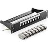 deleyCON 8 Porto Pannello Delle Patch Set Modulare 1 IU 10" Pollici Montaggio Rack + 8x RJ45 Keystone Moduli CAT6a Compatibile con CAT5 CAT6 CAT7 LAN Cavi di Rete Cavi di Posa Nero