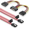 deleyCON SATA 3 Cable Set 2x SATA III Cavo con 1x 90° Spina + Y Cavo Adattatore di Alimentazione - SSD HDD