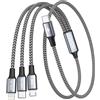 RAVIAD 100W Cavo USB C Ricarica Multiplo [50CM] Cavo Ricarica Multiplo, USB | C a USB C PD [100W]+USB C a Lightning [27W]+USB C a Micro [10W] per iPhone 17 16 15 14, Galaxy S25 S24 S23, Pad, MacBook Air