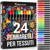 Zenacolor - 24 Pennarelli per Tessuti Resistenti ai Lavaggi - Punta Fine | Colori Atossici · Indelebili · Magliette, Borse in Tela e Altri Capi in Stoffa · Permanenti · Bambini e Adulti