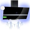 Klarstein Clara Angled Cappa Aspirante 90 cm, Cappa Cucina con Aspirazione Smart, Con Filtro per in Alluminio, Flusso d'Aria 590m³/h, Illuminazione LED RGB, Sottopensile Esterno Classe A