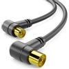 deleyCON 3,0m Cavo Antenna TV 2x Angolato - Coassiale IEC HDTV 4K - Nero | Cavo TV, cavo televisivo, tripla schermatura, maschio-femmina, DVB-C & S, DVB-T & T2, radio DAB