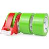 BOMEI PACK Nastro da imballaggio giallo con dispenser, 48 micron x 48 mm x 66 m, 3 rotoli di ricambio, nastro colorato per traslochi, spedizioni e imballaggi (Verde)