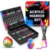 Dictien 24 Colori Pennarelli Acrilici Doppia Punta,Set Pennarelli Professionali | Punta fine e Media,Acrylic Marker Ad Acqua per Dipingere Sassi, Colorazione, Legno, Vetro, Tessuti, Pittura