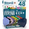 SICURA MASCHERINE CHIRURGICHE 48 Mascherine FFP2 certificate CE colorate Made in Italy BFE ≥99% | Mix 12 Colori Blu, Arancioni, Rosse, Nere, Azzurre, Verdi, Verdi Mela, Gialle, Tortora, Viola, Rosa, Lavanda