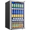 EUHOMY Frigorifero per Bevande 90L, Mini Frigo da 126 Lattine con Porta in Vetro, Ripiani Regolabili per Birra, Vino e Bibite, per Casa, Bar e Ufficio, Acciaio Inossidabile Argento