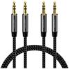 deleyCON 2x 1m Cavo AUX Audio Stereo in Nylon con Jack da 3,5mm Connettori in Metallo per Telefono Cellulare Smartphone Tablet Cuffie Ricevitore HiFi - Nero