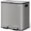 Garvee 2 x 15 L Bidone Cucina Doppio Scomparto Acciaio INOX, Pedale, Coperchi Soft-Close, Riciclo Rifiuti, Grigio