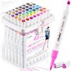Ohuhu markers, 47+1 colori Pennello e scalpello con doppia punta per pennarelli ad alcool Facile sfumatura per artisti principianti studenti Colorazione Schizzi Illustrazioni Anime e Manga