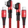SWECENT Cavo i Phone USB C 90 gradi [3M,2Pack], Cavo USB Tipo C a Ligtning [MFi Certificato] Ricarica Rapida PD Nylon Intrecciato Compatibile Con i Phone 14/13/12 Pro Max/Mini 11/X/8/7,iPad Pro-Rosso