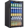 EUHOMY Frigorifero per Bevande 90L, Mini Frigo da 126 Lattine con Porta in Vetro, Ripiani Regolabili per Birra, Vino e Bibite, per Casa, Bar e Ufficio, Acciaio Inossidabile Nero
