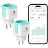 GreenSun Presa Smart WiFi PV Energia Bidirezionale Alexa Timer Ciano 2PC | Set da 2 prese smart per monitorare energia PV e gestire da remoto dispositivi con Smart Life/Tuya, Alexa e timer.