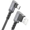 deleyCON 0,5m Cavo USB C Corto 2x Angolato 90° USB-A a USB-C Cavo di Ricarica e Dati per iPhone 17 16 15 Pro Max Air Galaxy A16 A56 S25 S24 S23 Pixel AirPods Notebook PS5