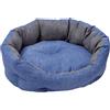 Baroni Home Cuccia per Cane e Gatto in tessuto Grigio e Blu Taglia M 45x55 cm, Morbido Divano Ovali, Comodo, per Camera da Letto Salotto Corridoio, Lavabile
