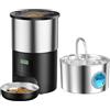 VOUAAOOD Fontanella per Gatti e Distributore Cibo Gatti in Acciaio Inox Automatico | Fontana Per Gatti e Dispenser Cibo Gatto - 2.2L Dispenser Acqua Gatti - 5L Mangiatoia con Timer Programmabile 4 Pasti