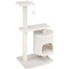 Baroni Home Tiragraffi ad Albero per Gatti, Tiragraffi per Gatti e Gattini, Albero Tiragraffi a 2 Piani con Palla e Cuccia Cilindrica, 40x30x75 cm, Crema