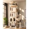 Globlazer Tiragraffi Beige XXL per Gatti Adulti Alto 213 cm con Grandi Piattaforma 55cm*45cm, 2 Grotta, Posatoi, Cesto, Albero Tiragraffi Stabile per Multipli Gatti Grandi Interno (F83, Beige)