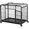 PawHut Kennel Gabbia per Cani Pieghevole, 94x58x69.5 cm, Grigio Scuro | A Doppia Porta con Blocco, Box per Cani, 4 Ruote con Freno, Fondo Rimovibile