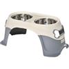 PawHut Doppia Ciotola per Cani Rialzata Inox 47x25x20cm Bianco e Grigio | Acciaio Inox e Plastica, Piedini Antiscivolo, Ciotole per Cane