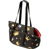 Baroni Home Borsa a Tracolla da Viaggio per Cani, Trasportino da Passeggio per Cani o Gatti Piccola Taglia, 40x25x21 cm, Fantasia Nero e Rosso con Corone