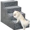 PawHut Scala per Cani e Gatti a 4 Gradini, 60x35x44 cm, Grigio Chiaro | Scaletta per Cani e Gatti di 4.5 kg, in Tessuto Vellutato, Sfoderabile, Lavabile