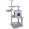 Baroni Home Tiragraffi ad Albero per Gatti, Tiragraffi per Gatti e Gattini, 4 Piani con Palla, Amaca e Cuccia Rettangolare, 45x45x122 cm, Grigio