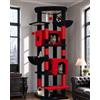 Globlazer Tiragraffi XXL Nero Rosso Grandi 188 cm con 2 Grotta 50 * 30 * 30CM, 2 Cesto, Piattaforma Imbottiti, Gotico Albero Tiragraffi per Gatti Adulti Peluche Facile da Pulire (S74, Nero Rosso)
