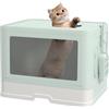 PawHut Lettiera per Gatti Chiusa con Coperchio Apertura Frontale Verde | Toilette per Gatti, Doppia Entrata Frontale e Superiore, Cassetto Estraibile, Paletta e Spazzola, Facile da Pulire