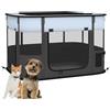 PawHut Box per Animali Domestici con 6 Finestre 3 Porte 84x64x53 cm Grigio | 2 Borse Portaoggetti, Recinto per Cani da Interno, Tessuto Oxford e Acciaio