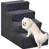PawHut Scala per Cani e Gatti a 4 Gradini, 60x35x44 cm, Grigio Scuro | Scaletta per Cani e Gatti di 4.5 kg, in Tessuto Vellutato, Sfoderabile, Lavabile
