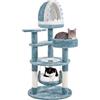 Yaheetech Albero Tiragraffi per Gatti 115 cm con 2 Posatoi Amaca Cuccia a Forma di Squalo Corda di Sisal Naturale Stile Oceano Gioco Blu Bianco
