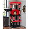 Globlazer Albero Tiragraffi ad Angolo Gotico Nero Rosso, Tiragraffi per Gatti Spigolo Alto 130cm con Grandi Piattaforma, Curva Grotte, Amaca, Cesto, Torre per Gatti per 2-4 Gatto Adulti (C51, Gotico)