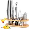 FoiiLiio 12 Pezzi Kit Cocktail, 750ML Boston Shaker Cocktail con Accessori per Cocktail, Cocktail Set in Acciaio Inox con Supporto in Bambù per Home Bar, Kit Barman, Set Cocktail Professionale
