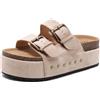 Foinledr Ciabatte Donna Estive Sandali Sughero Plantare Doppia Fibbia Moda Mules Clogs Sandali Antiscivolo Gomma Suole Pantofole Spiaggia Scarp Comfort da Casa